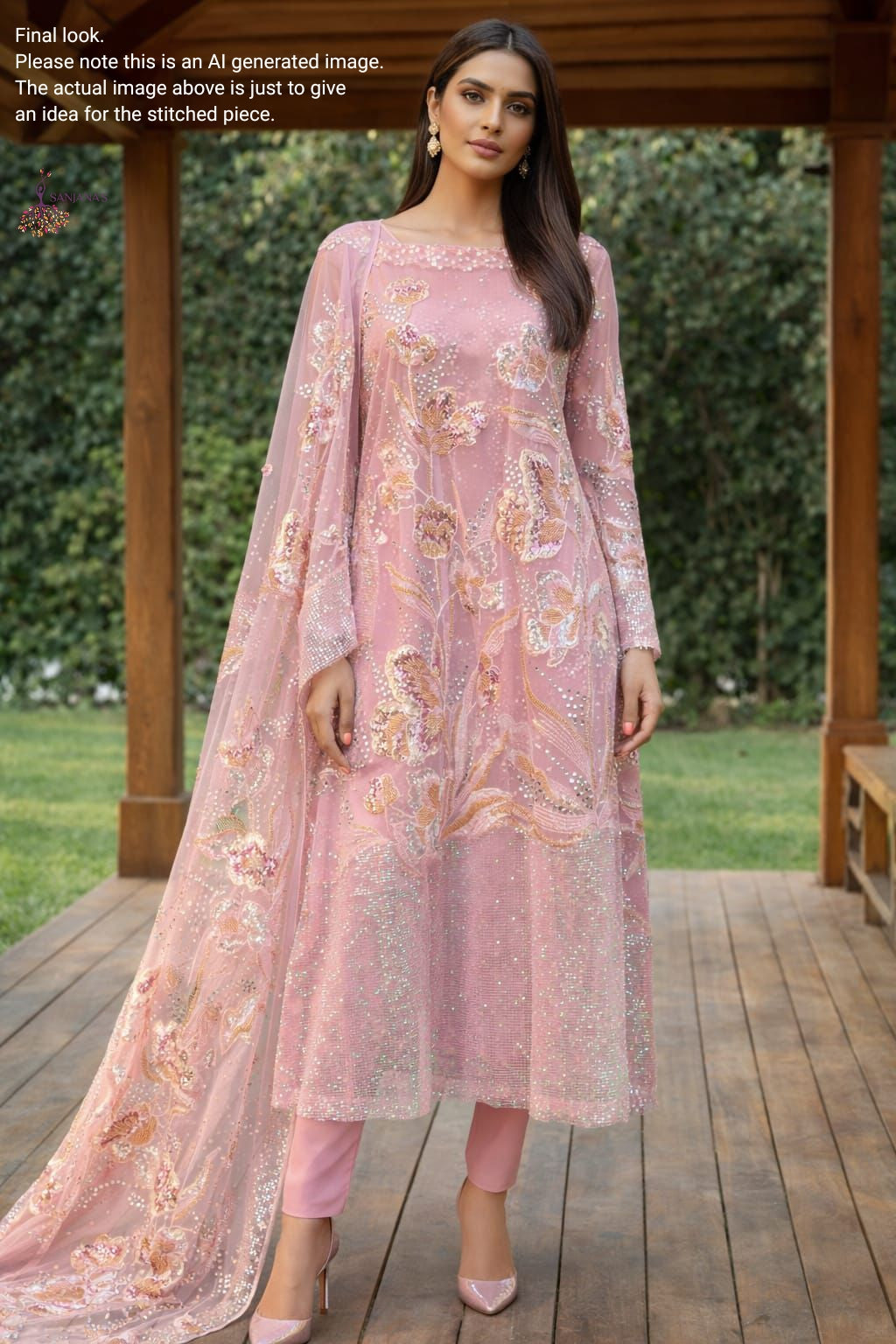 Pink Ball Sequin Cutdana Panel Aline