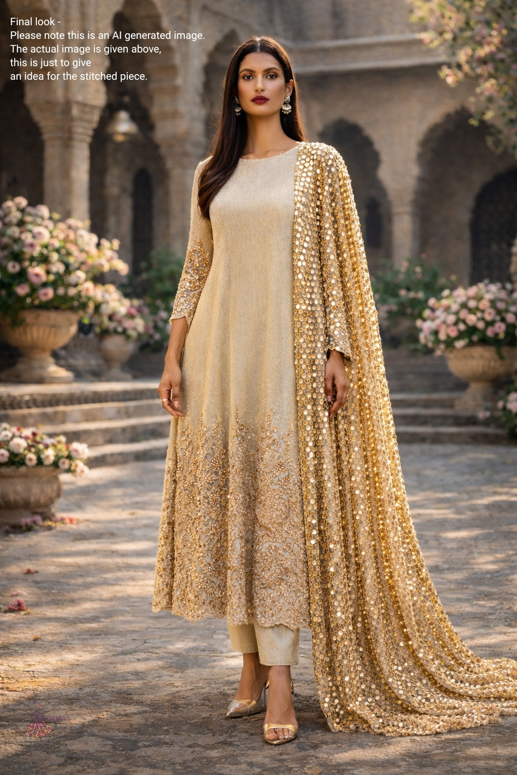 Gold Foil Cuts Mesh Dupatta Aline