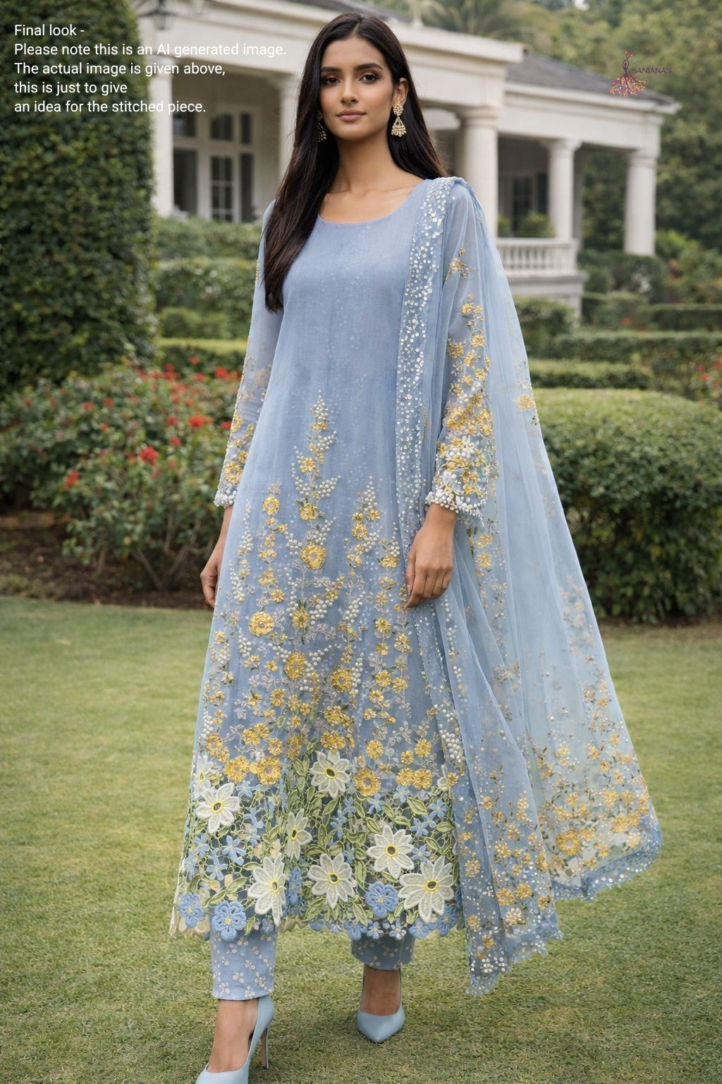 Blue Ball Lace Yellow Flower Aline