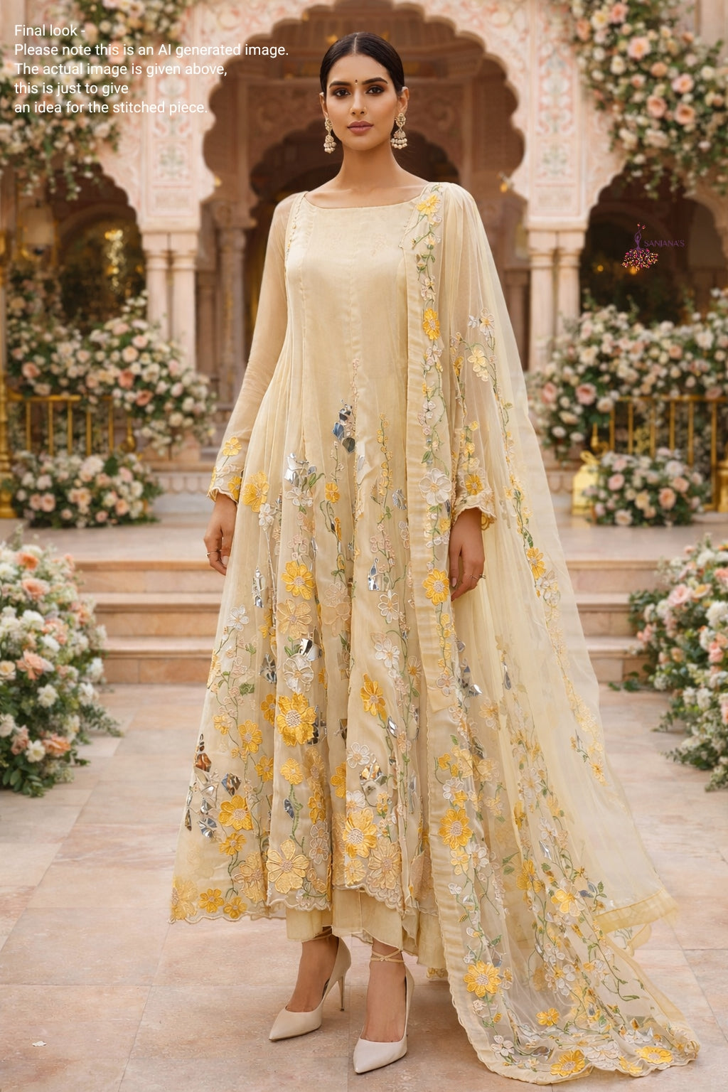 Yellow Organza 3D flower Anarkali