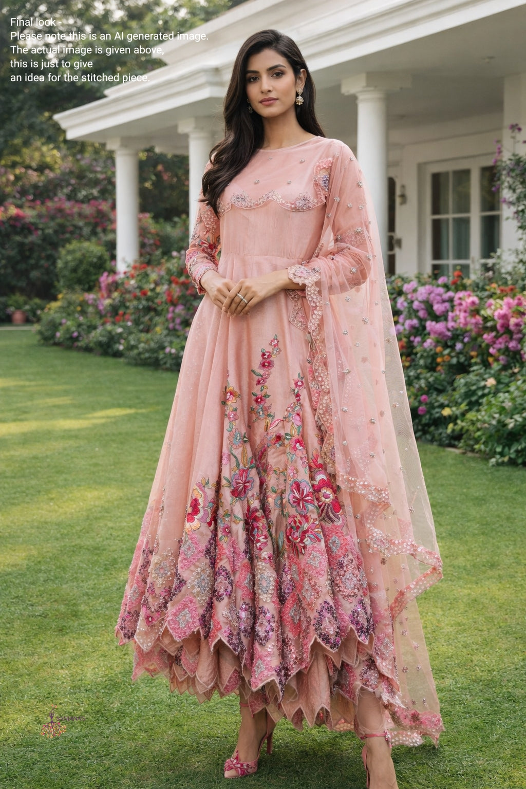 Peach Bias Diamond Anarkali