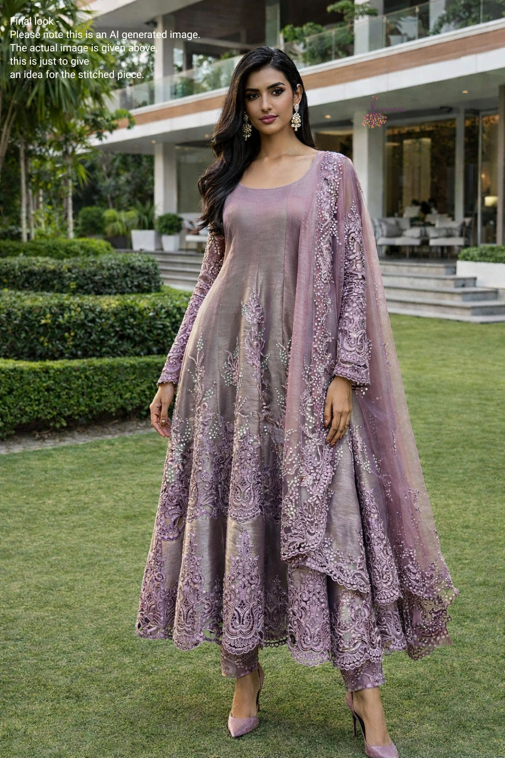 Lilac On Lilac Organza Tissue Lace Anarkali