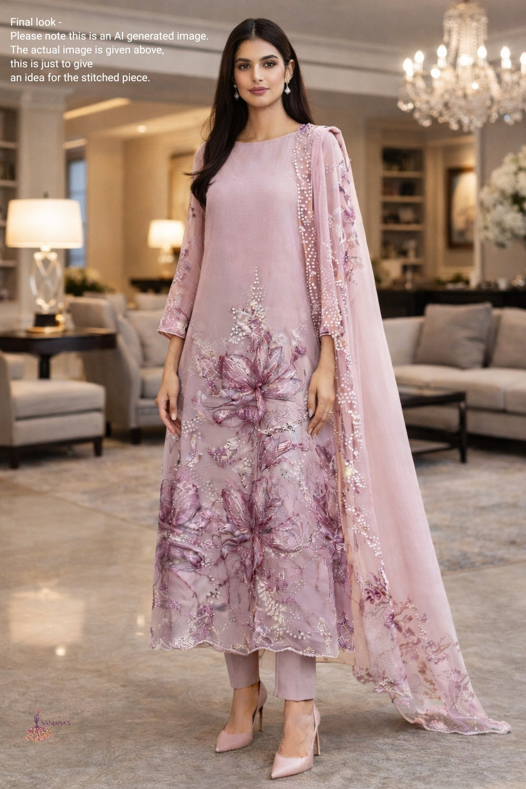 Beige Sketch Art Pink Aline