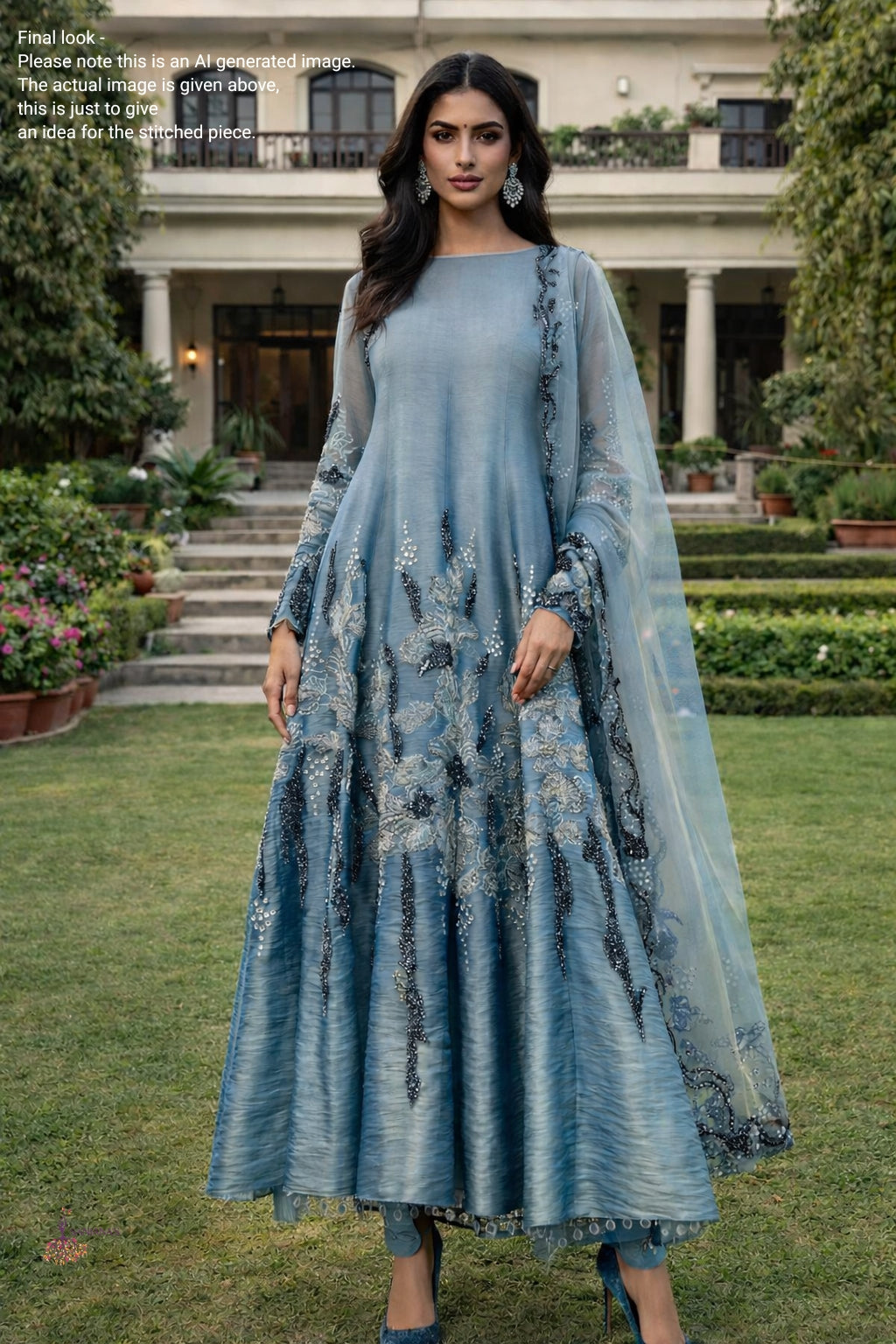 Cobalt Blue Organza Tissue Cutdana Anarkali