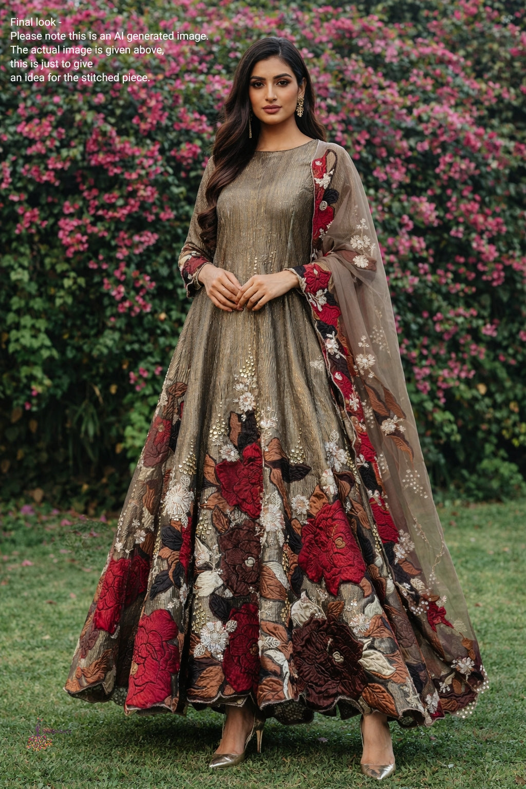 Light Brown Red Brocade Shimmiering Strands Anarkali
