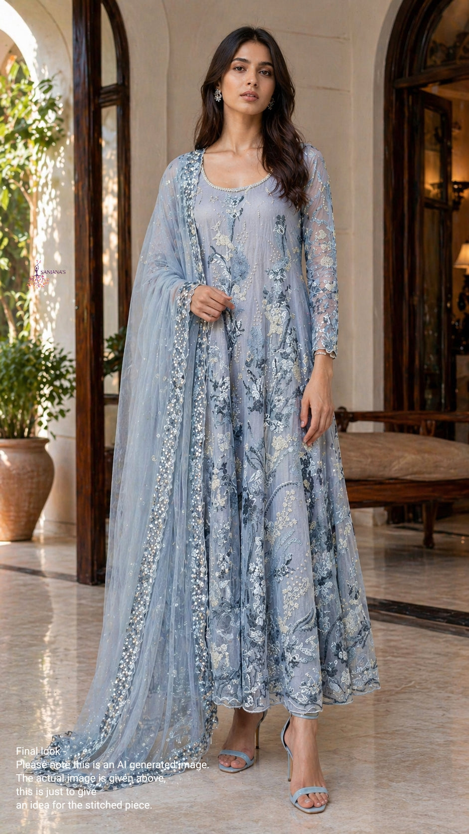 Blue Bubble Overall Organza Anarkali
