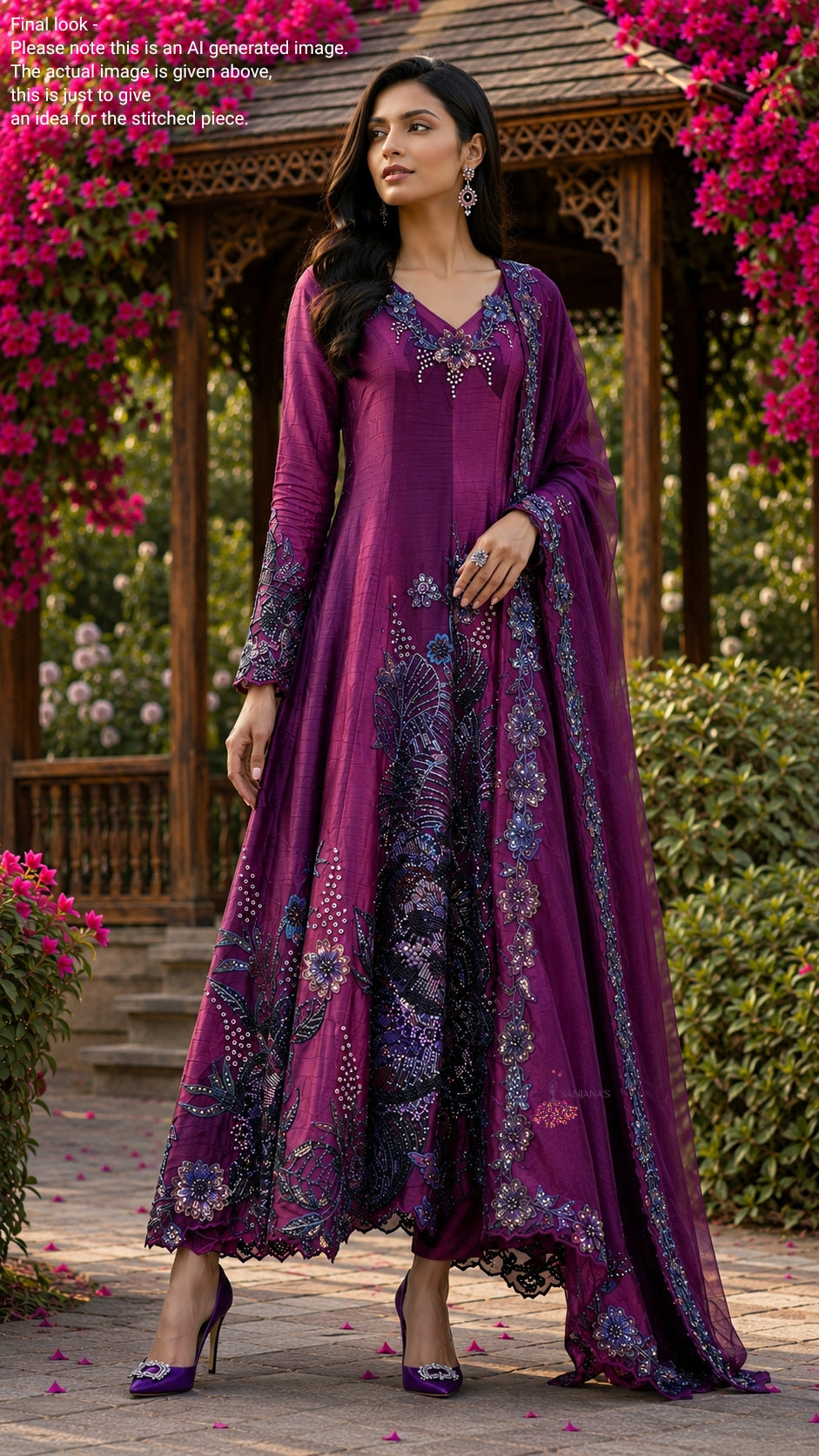 Dual Wine Silk Big Cutdana Anarkali
