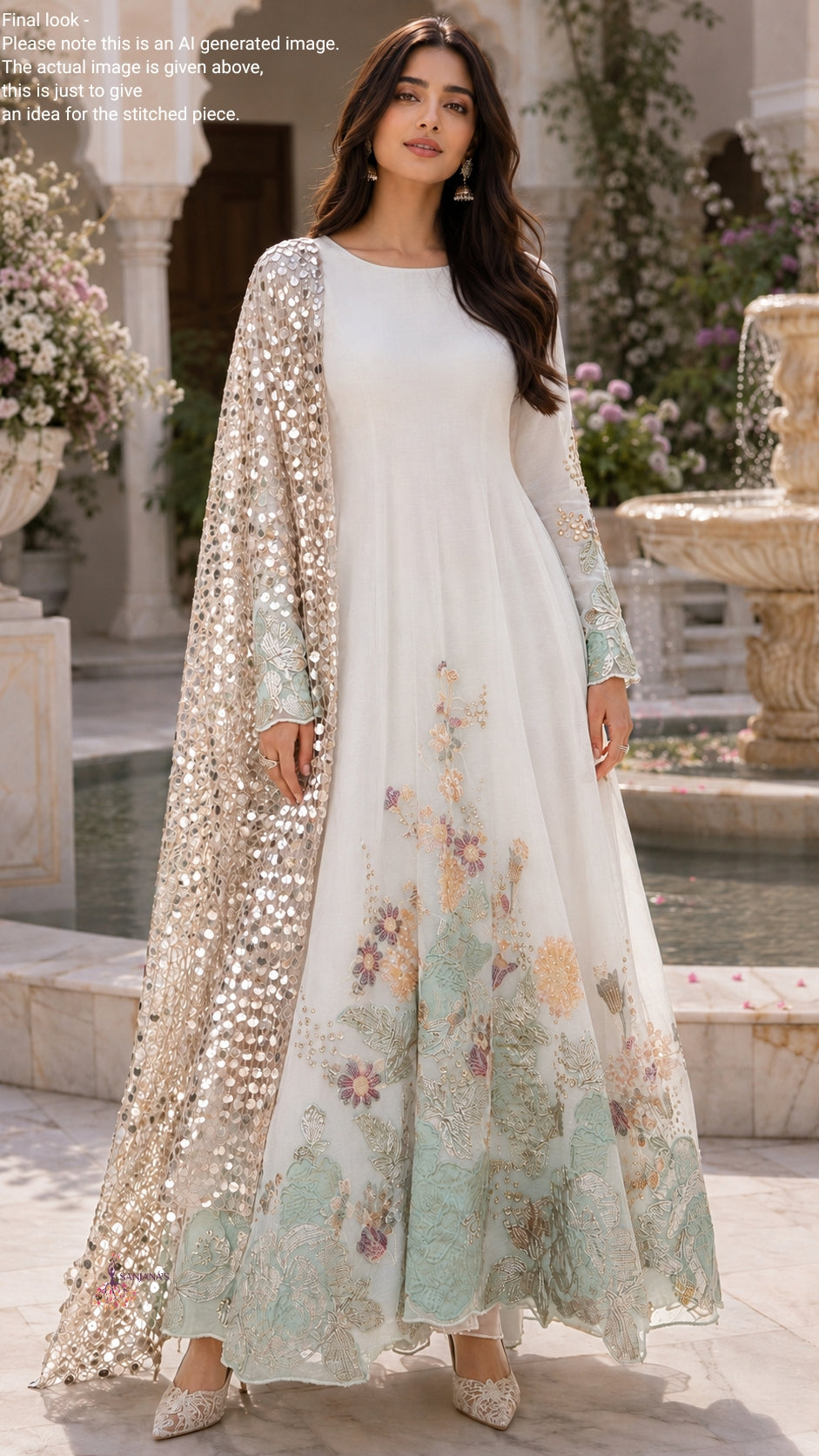 White Bubble Turk Brocade Organza Anarkali