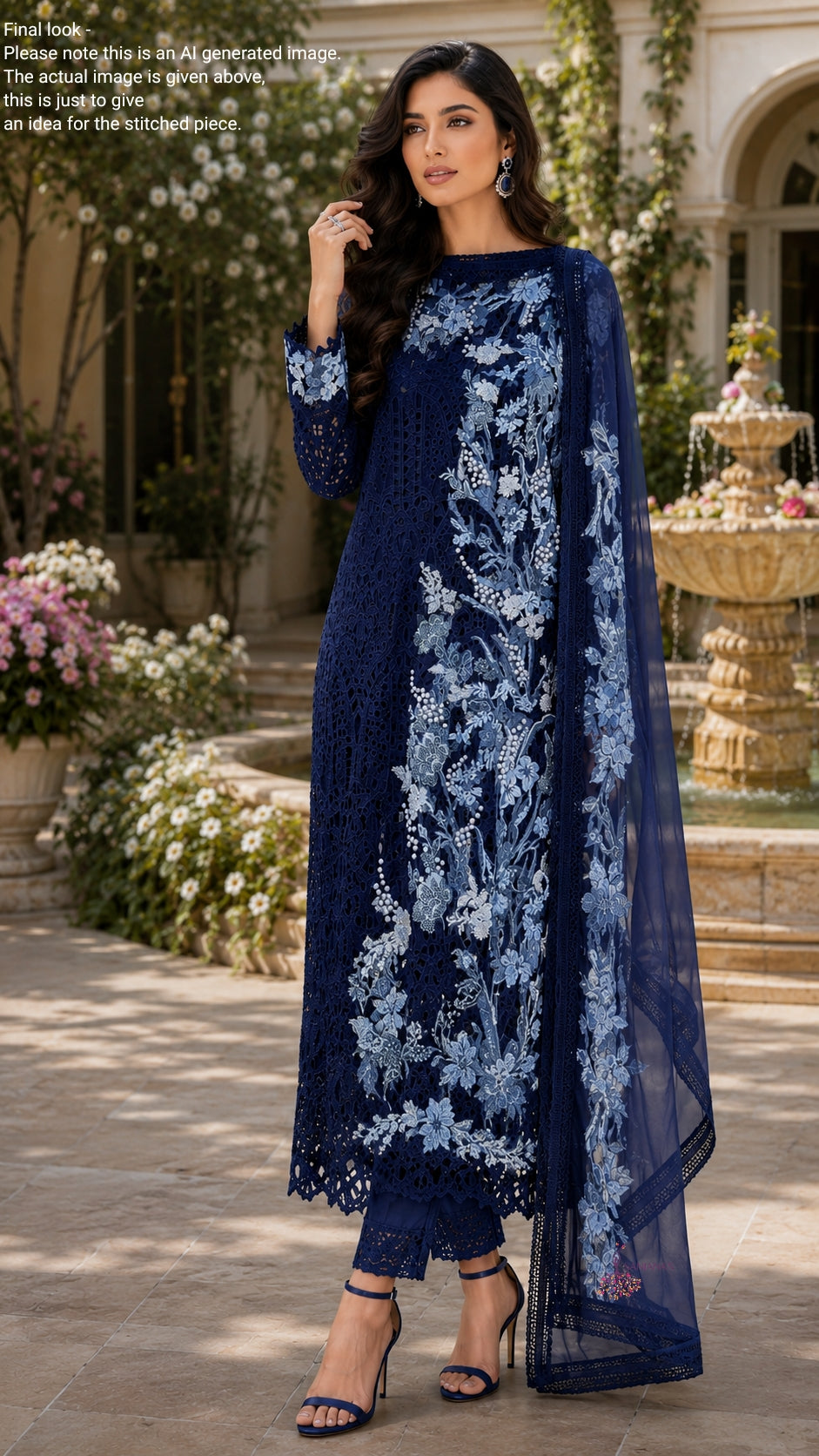 Navy Blue Crochet Sky Floral