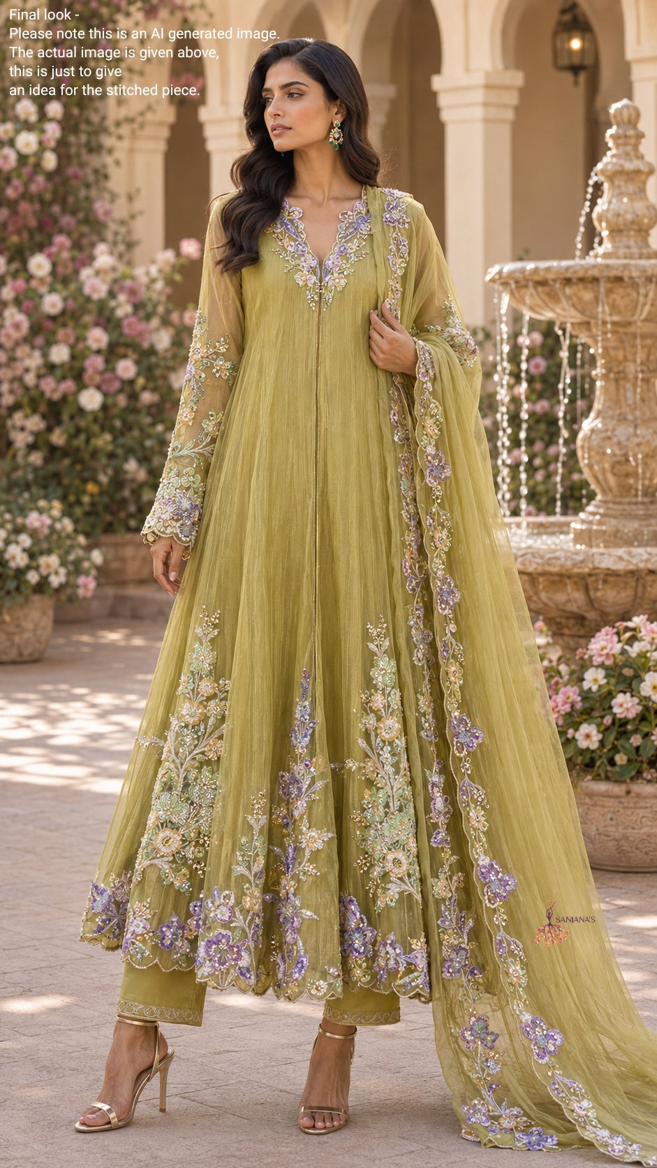 Light Mehndi Green Salsa DS Lime Purple Floral Jacket Anarkali