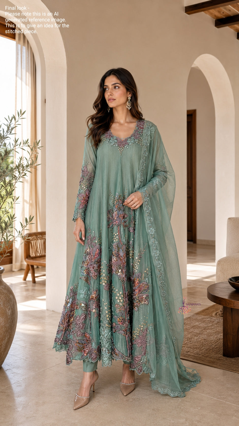Green Crush Salsa Big Cutdana Anarkali