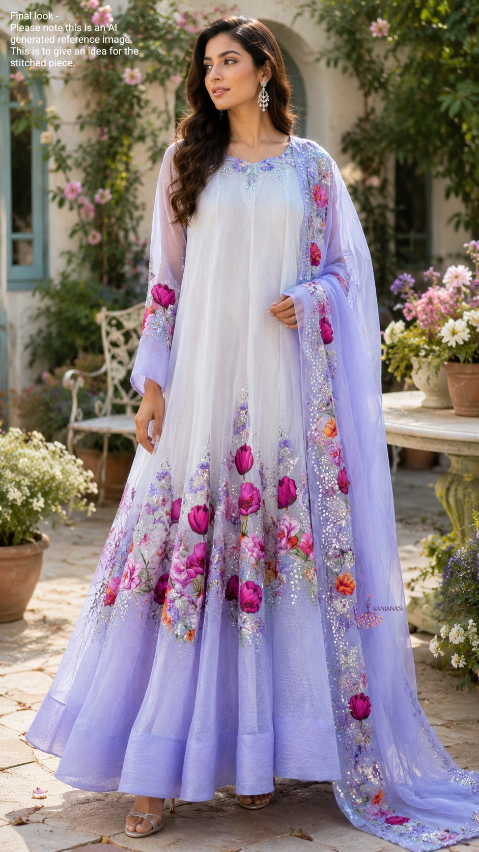 Lilac White Border Print Anarkali