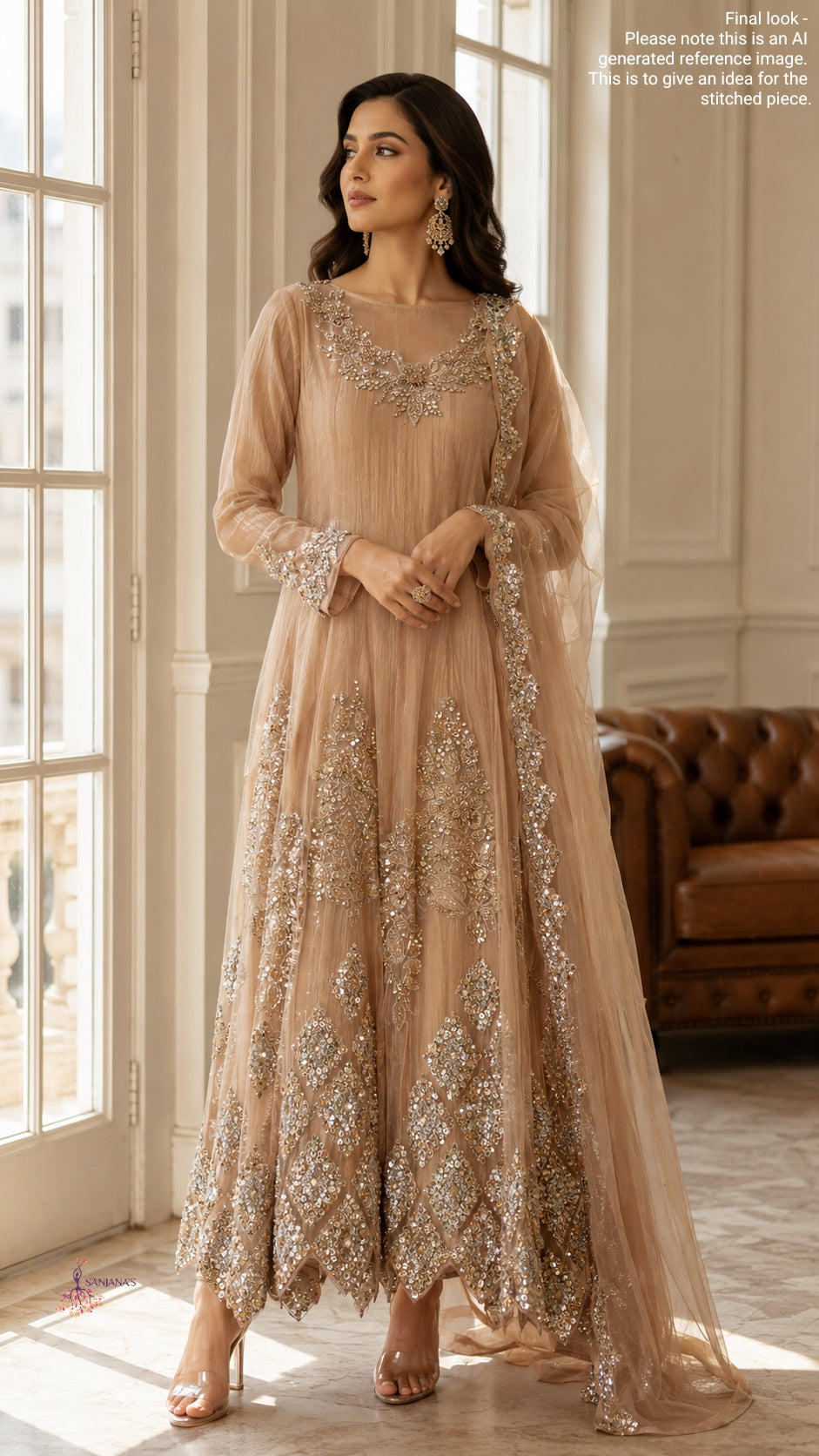 Orange Salsa Crush Diamond Petal Anarkali