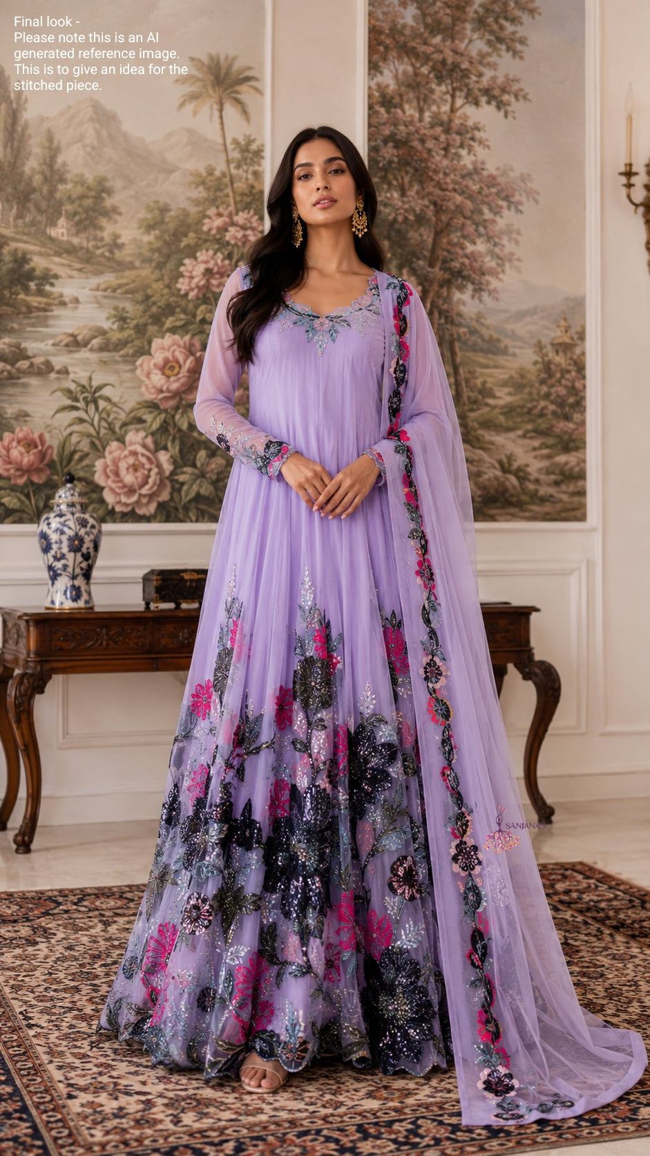 Purple Bubble Organza Big cutdana Fusia touch Anarkali