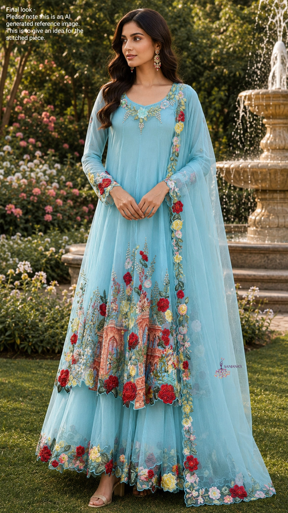 Blue Heritage Haveli Double layer Bubble Organza Anarkali