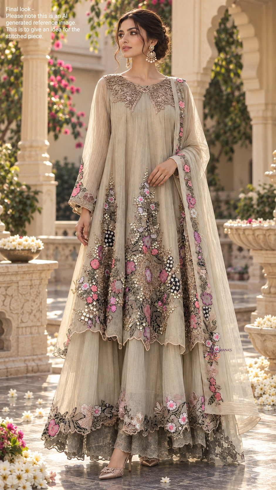 Gold Salsa Double Layer Frame Zari Anarkali