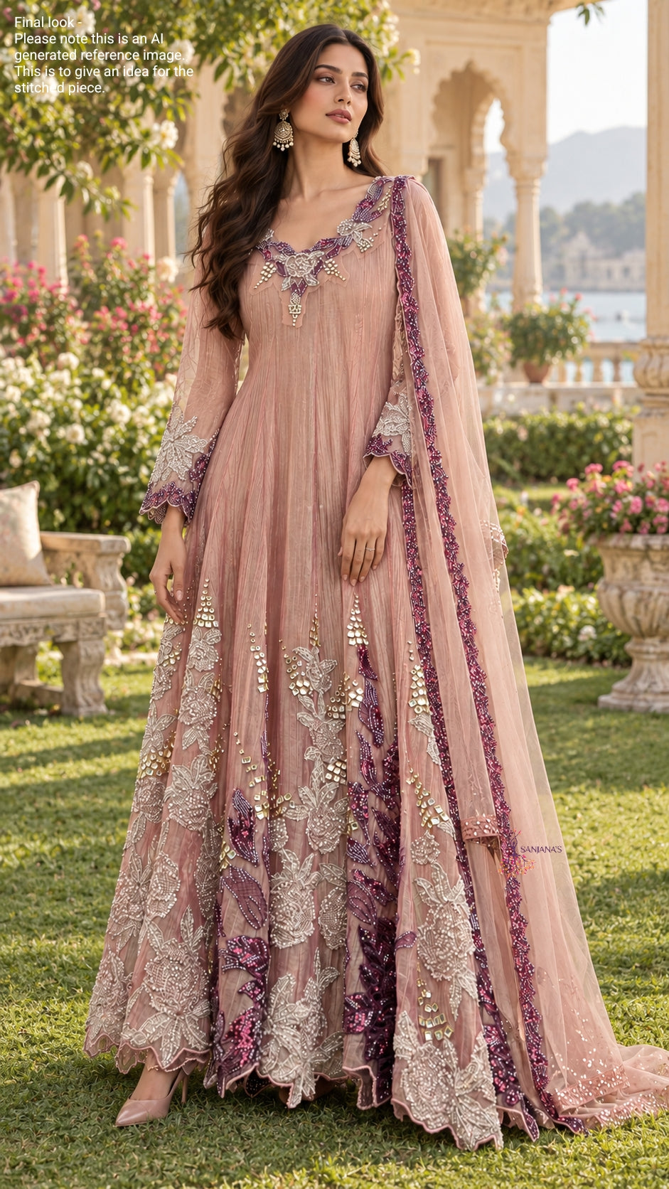 Pink Crush Salsa Wine n Rose Gold kali Embroidery Anarkali