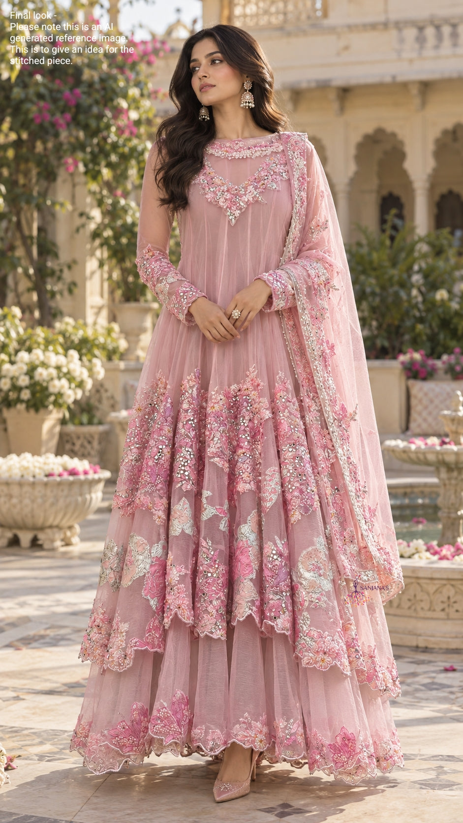 Pink Bubble Organza DS Double Layer Anarkali