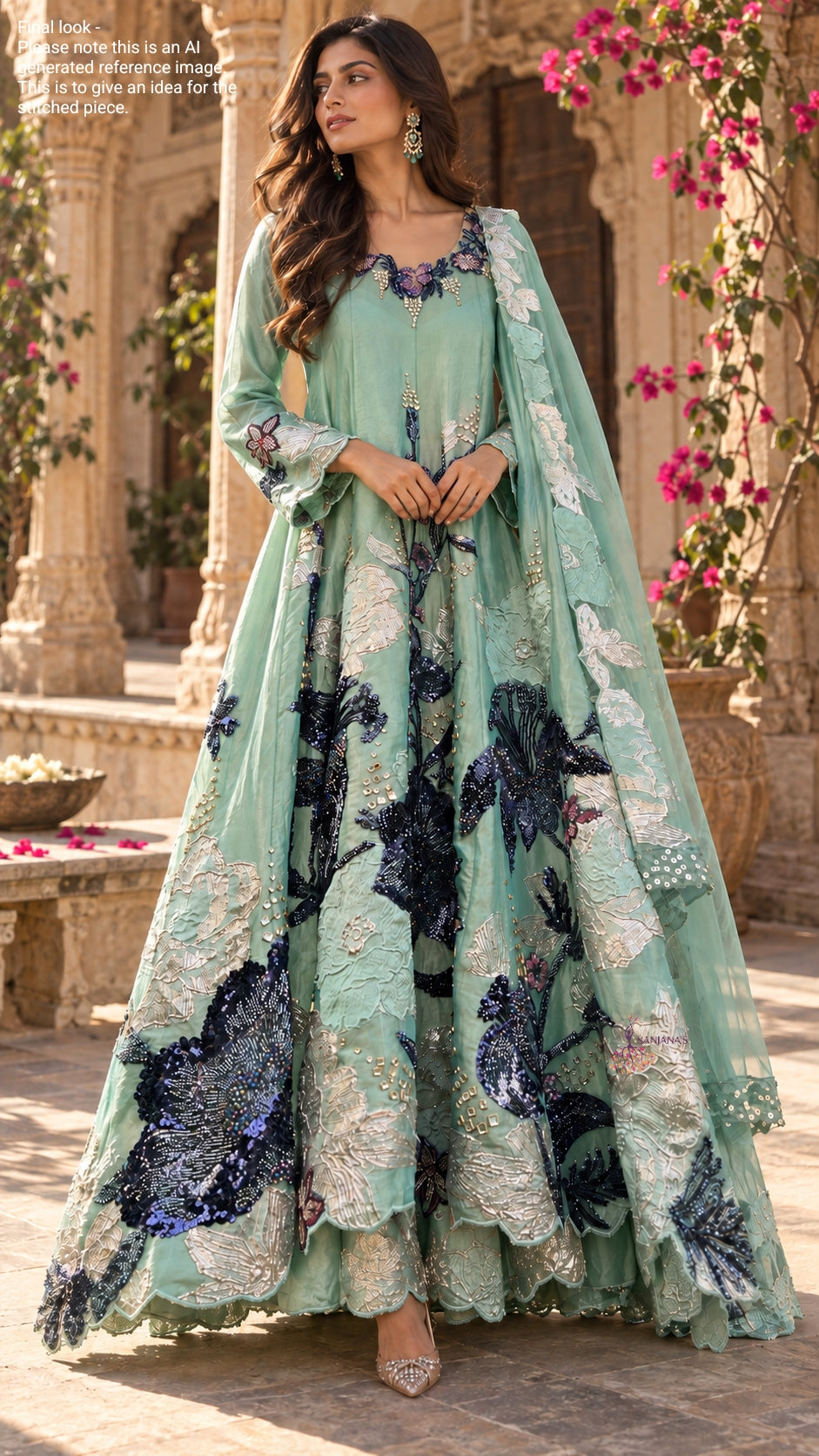 Turk Soft Tissue Big Cutdana Turk Brocade Anarkali