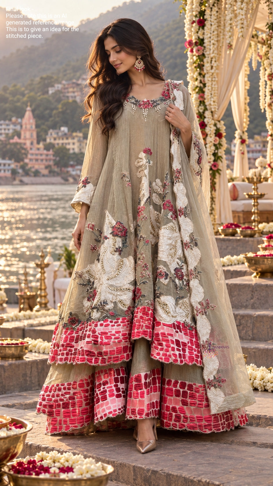 Gold Red Dibbi Brocade Double Layer Salsa Anarkali