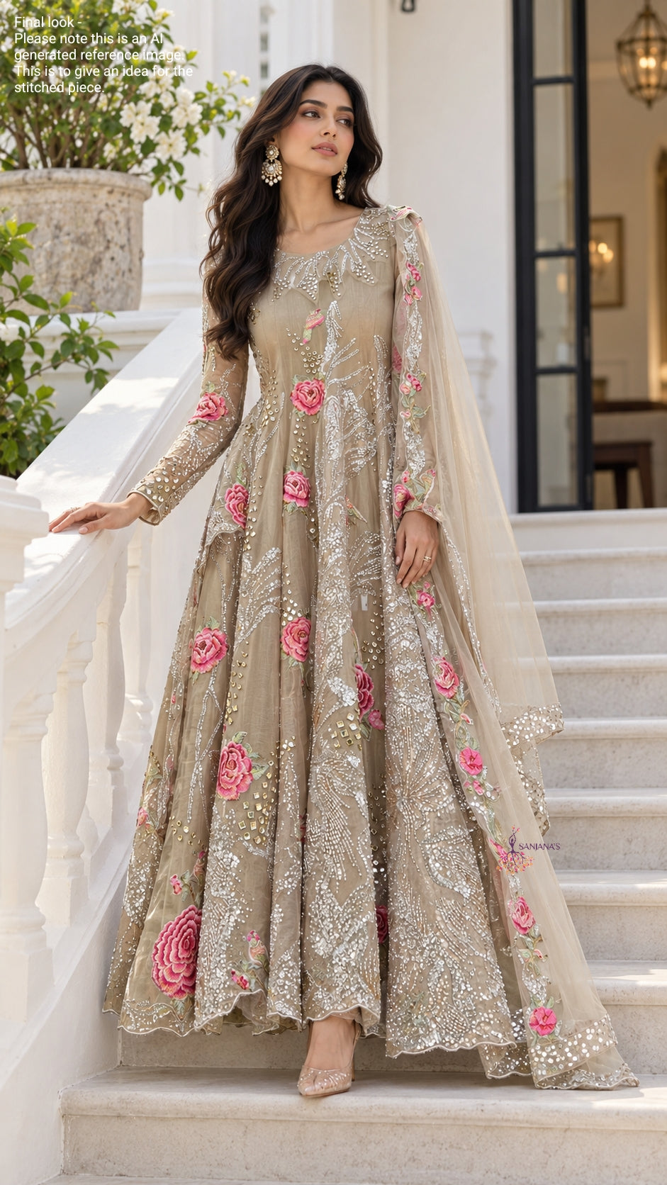 Gold Crush Organza Bird floral Anarkali