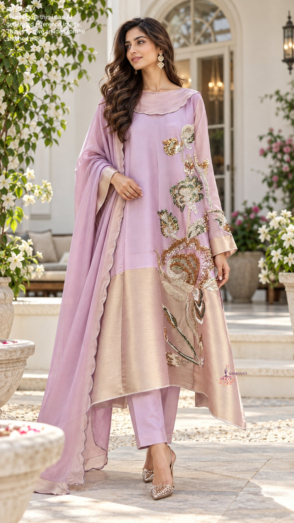Lilac Pink Satin Tissue Big Cutdana Aline
