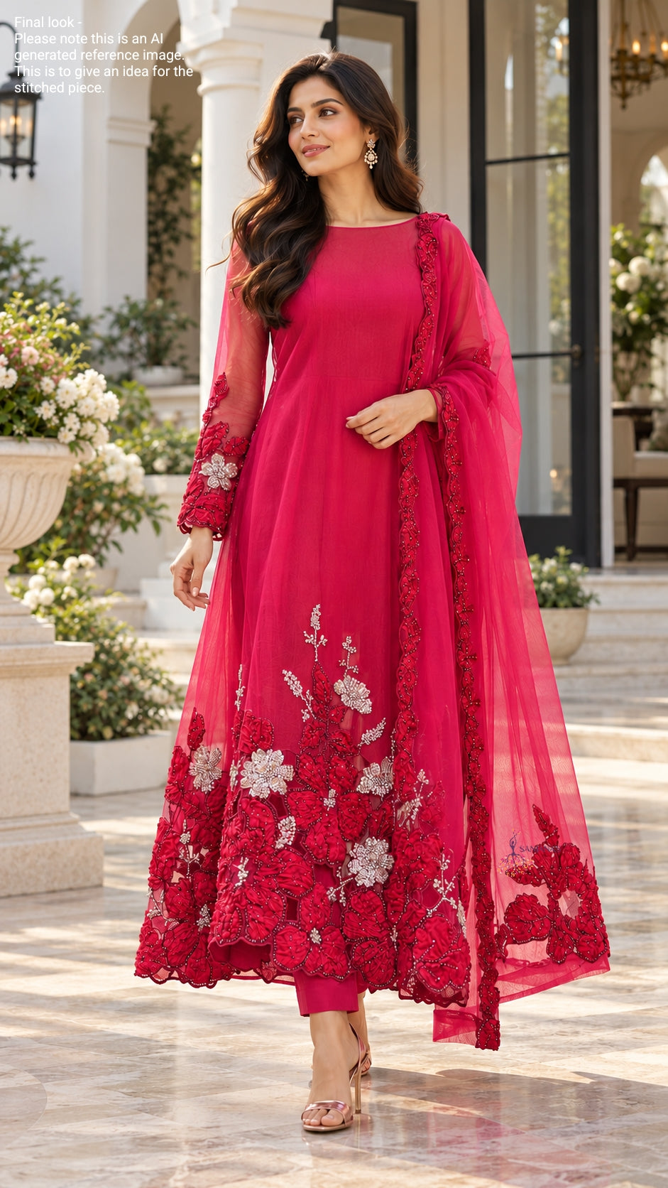 Maroon 3D Dibbi cutwork aline