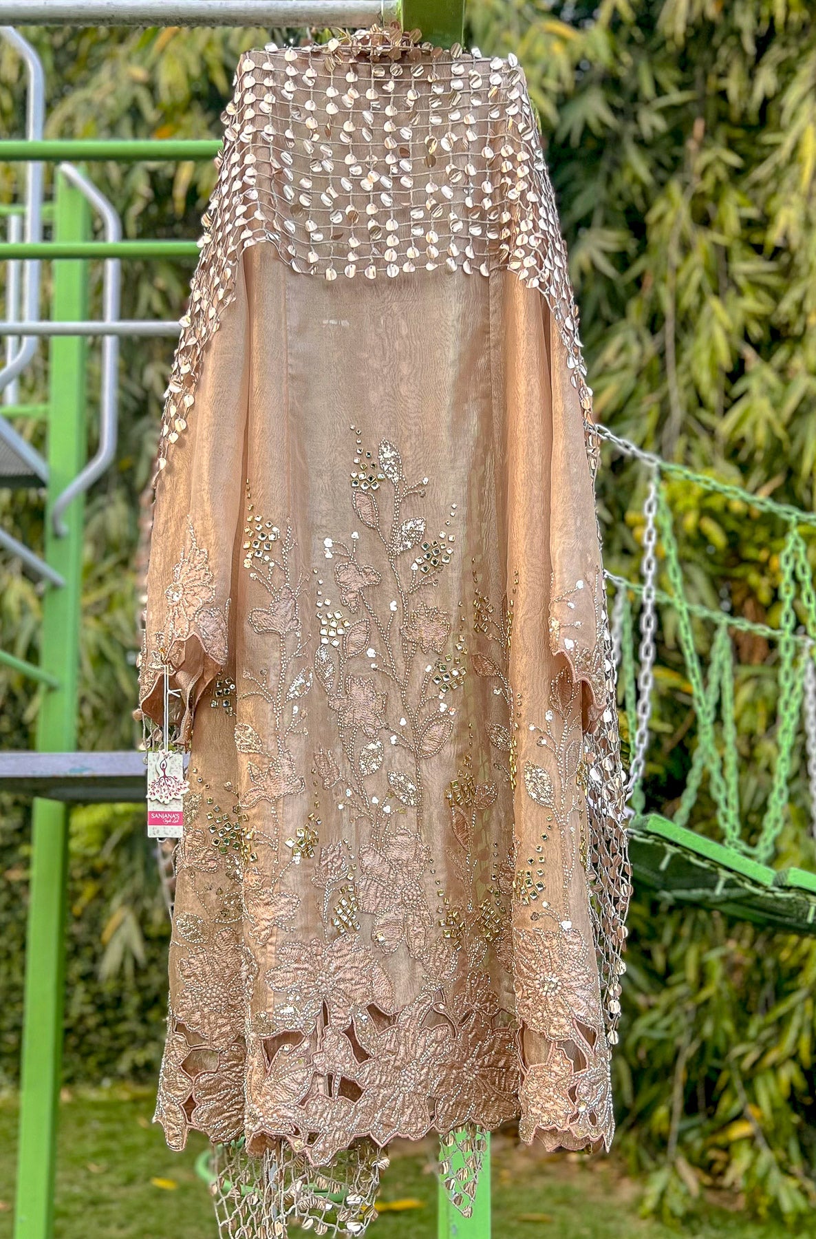 Rose Gold Monotone Cuts Mesh Dupatta Aline