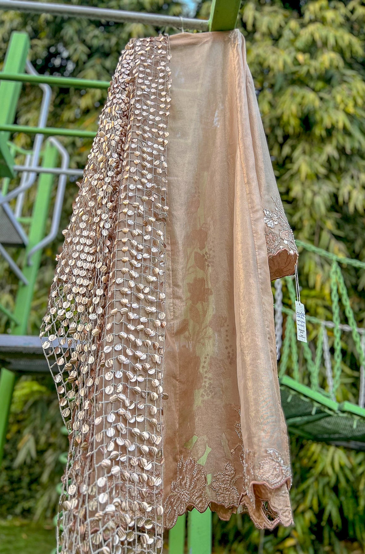 Rose Gold Monotone Cuts Mesh Dupatta Aline