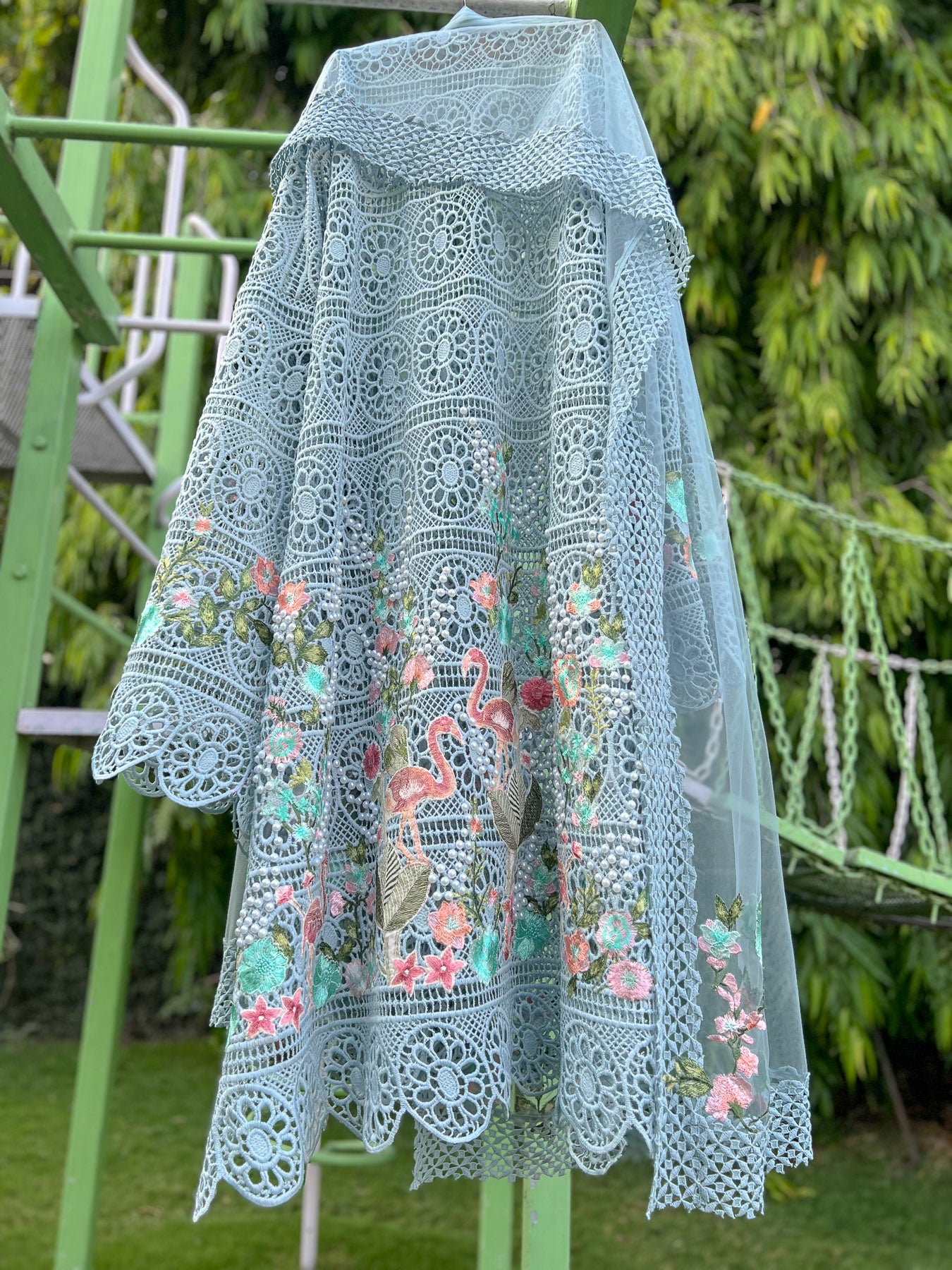 Sky Blue Crochet Flamingo