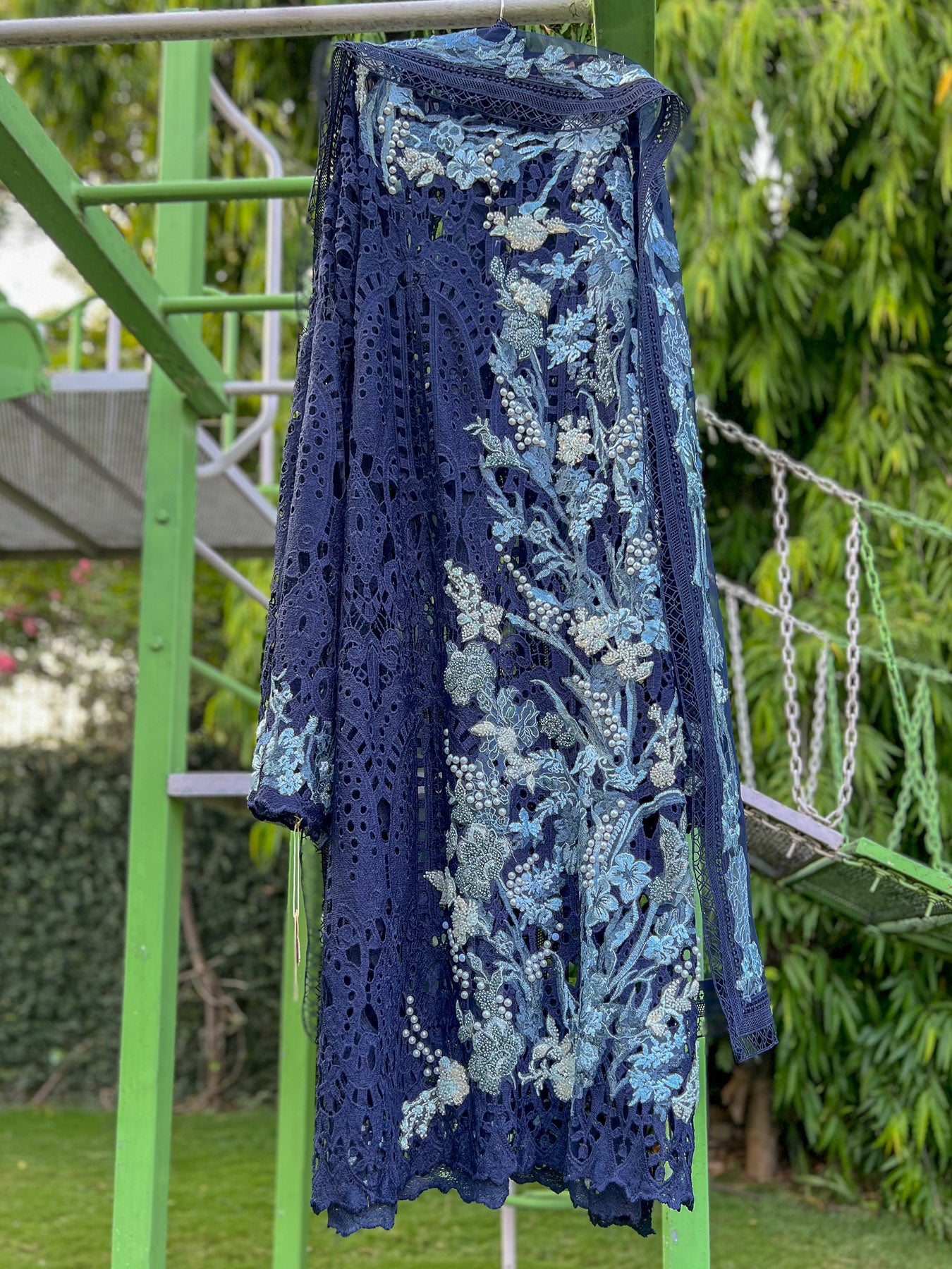 Navy Blue Crochet Sky Floral
