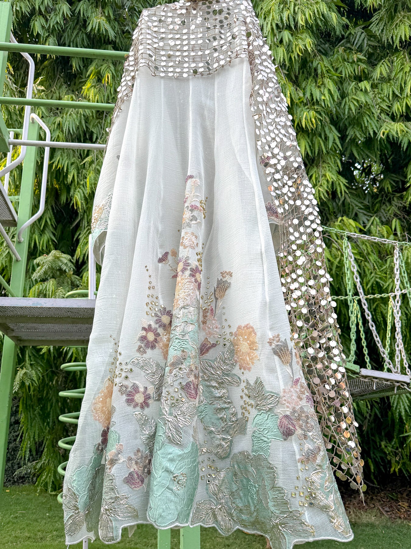 White Bubble Turk Brocade Organza Anarkali