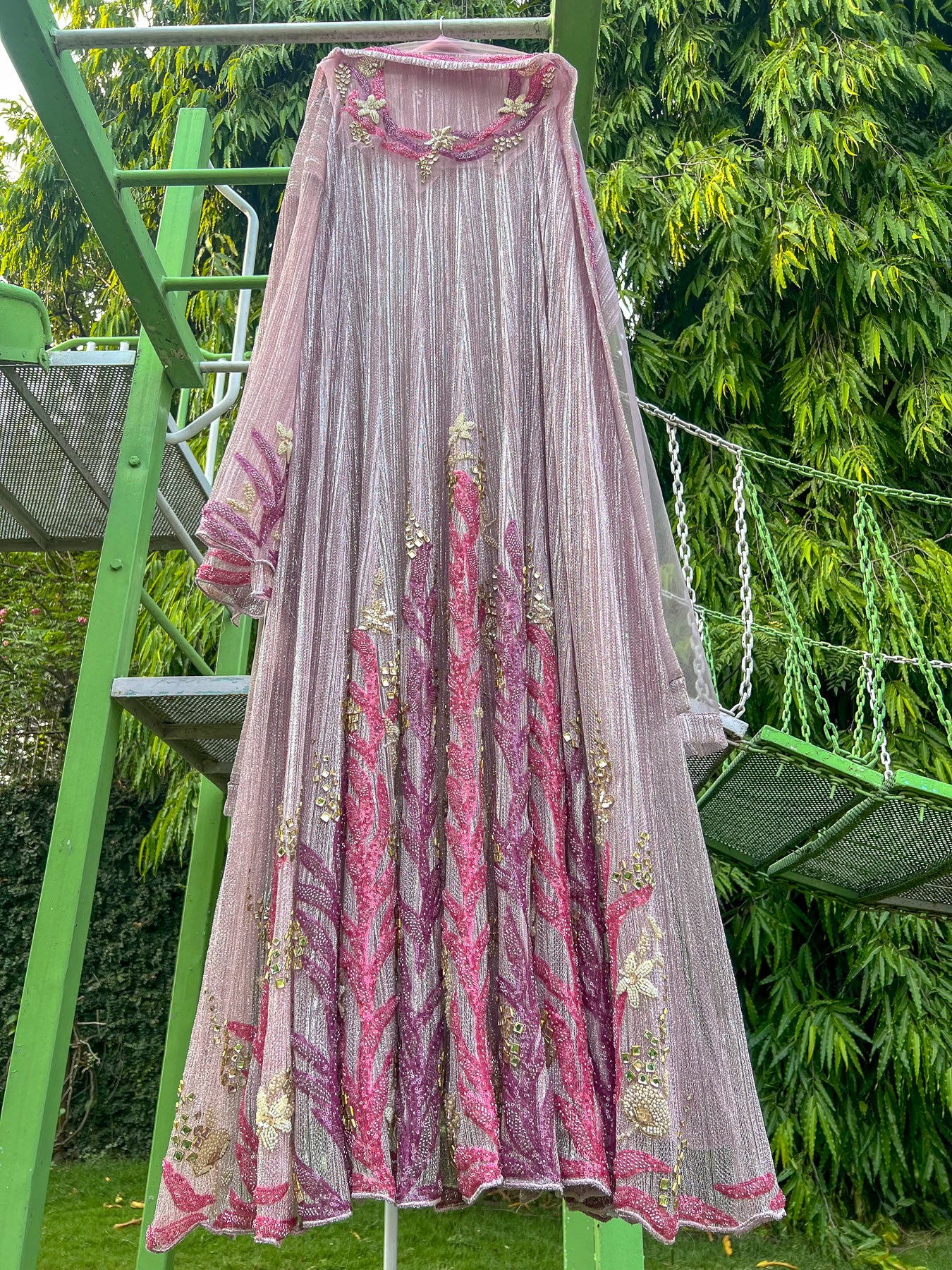 Light Pink Pleated Wave Leaf Anarkali