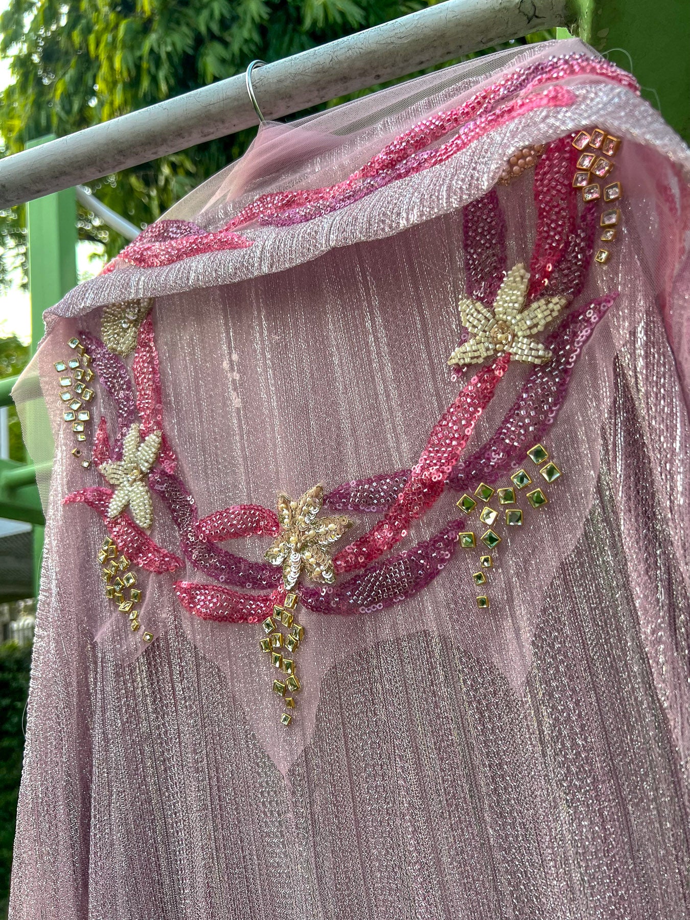 Light Pink Pleated Wave Leaf Anarkali