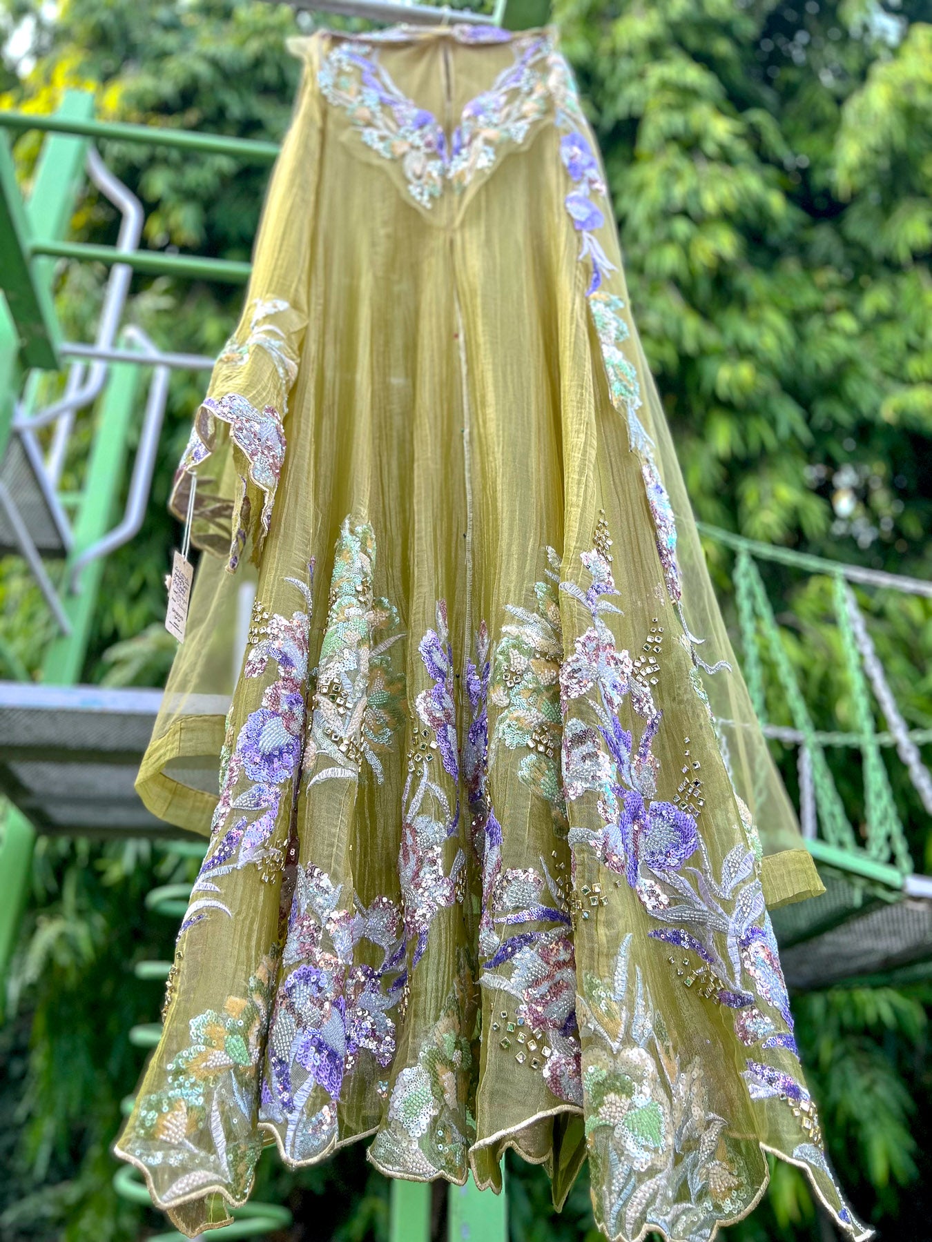 Light Mehndi Green Salsa DS Lime Purple Floral Jacket Anarkali