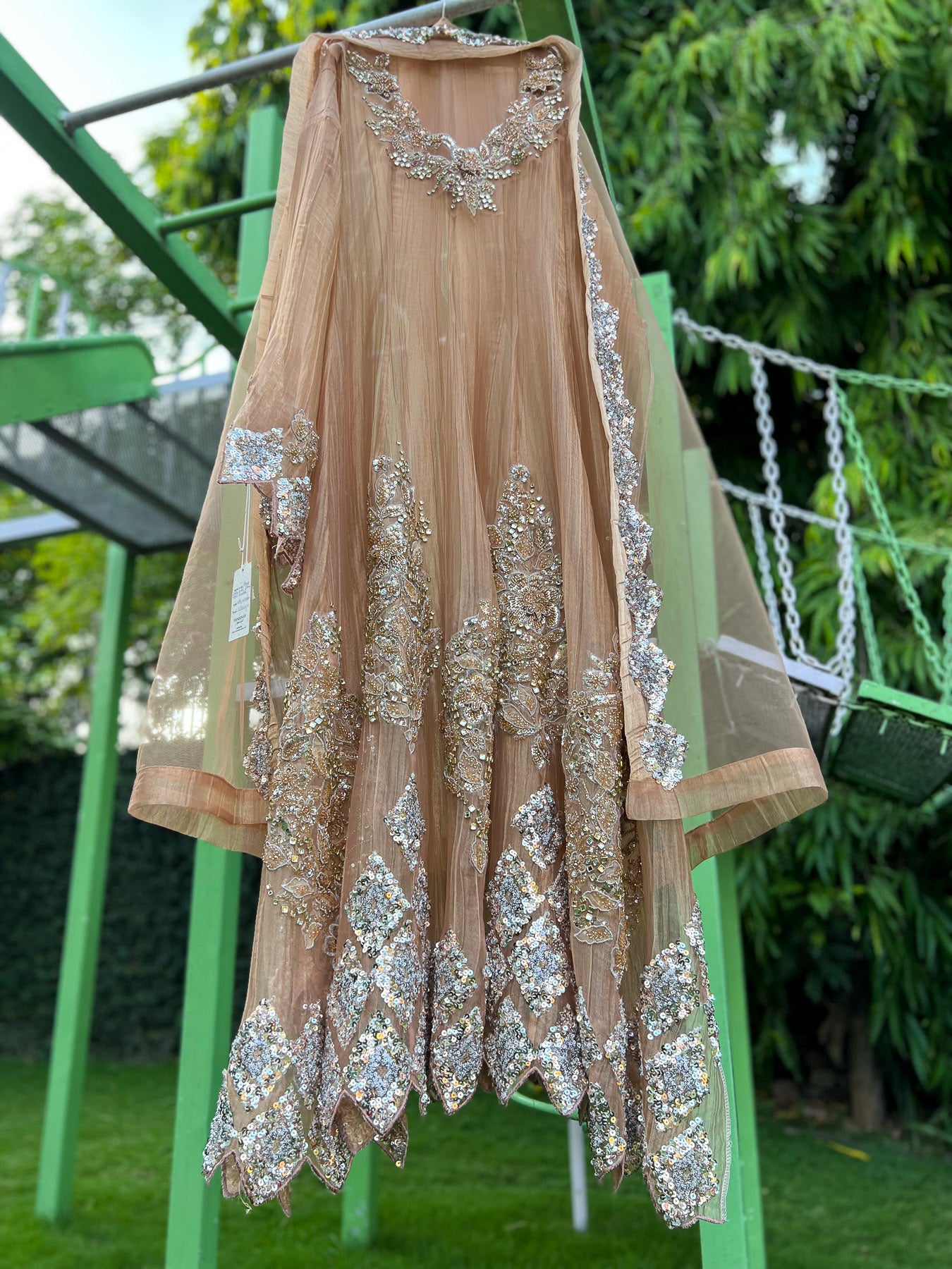 Orange Salsa Crush Diamond Petal Anarkali