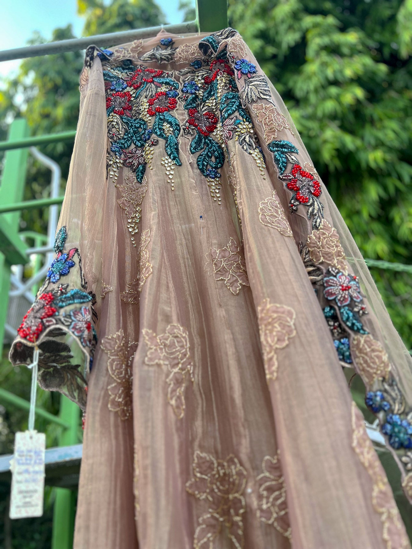 Rose Gold Salsa Yoke Embroider Booti Ghera Anarkali Jacket