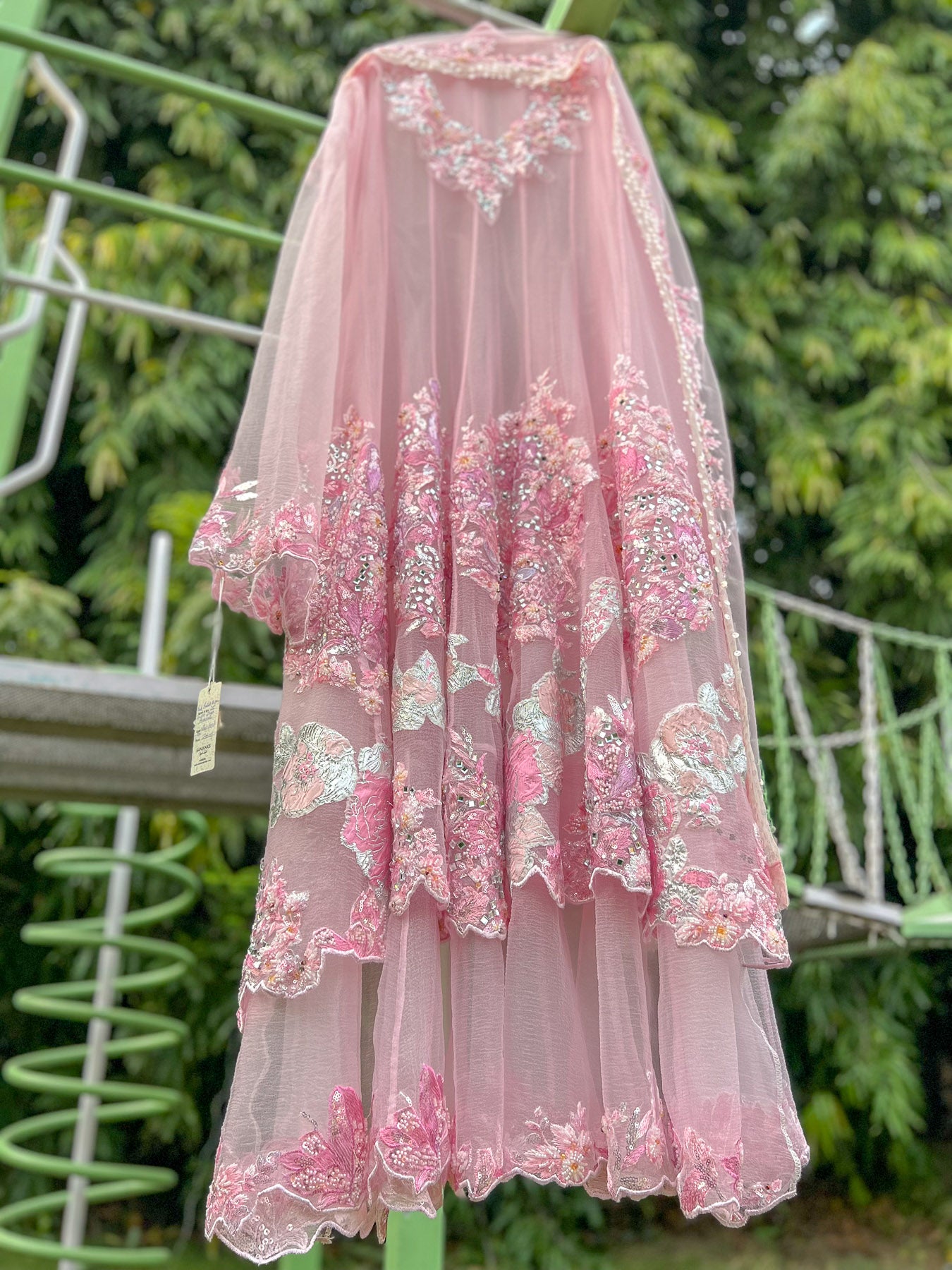 Pink Bubble Organza DS Double Layer Anarkali