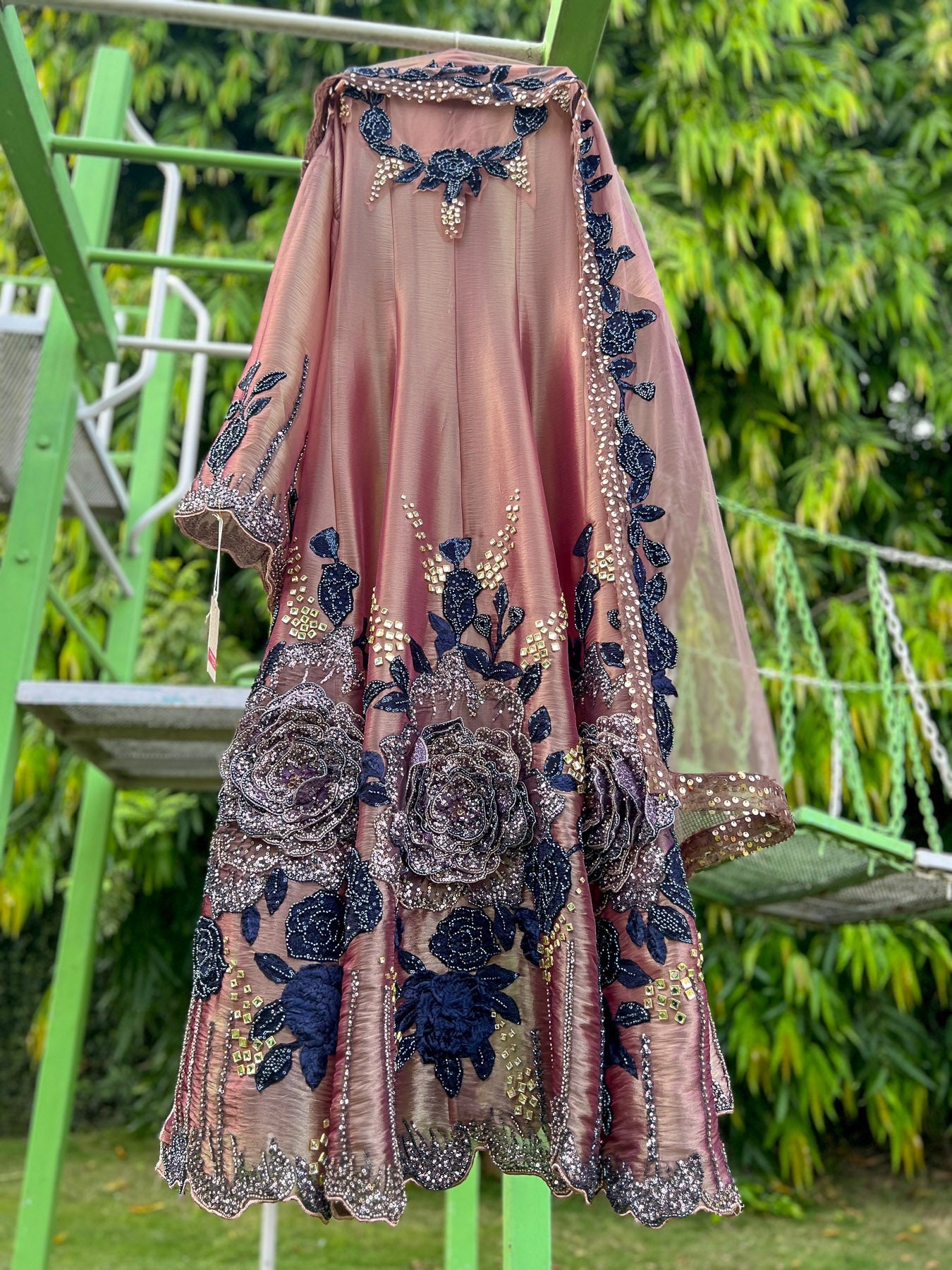 Purple Organza Tissue 3D Booti Navy Floral Anarkali