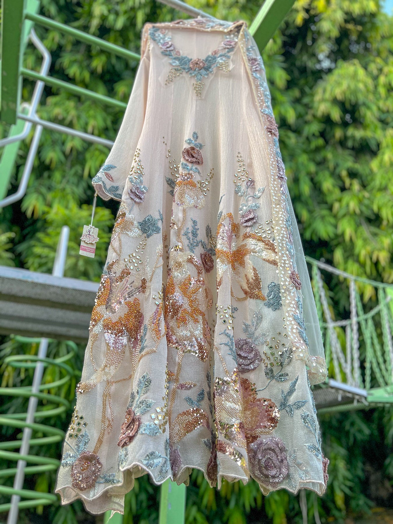 Reshmi Big Flower Bubble Organza Blue Touch Anarkali