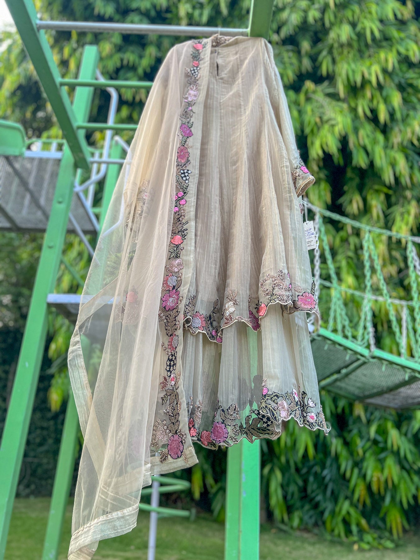 Gold Salsa Double Layer Frame Zari Anarkali