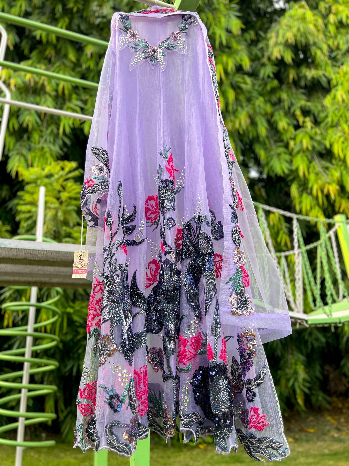 Purple Bubble Organza Big cutdana Fusia touch Anarkali