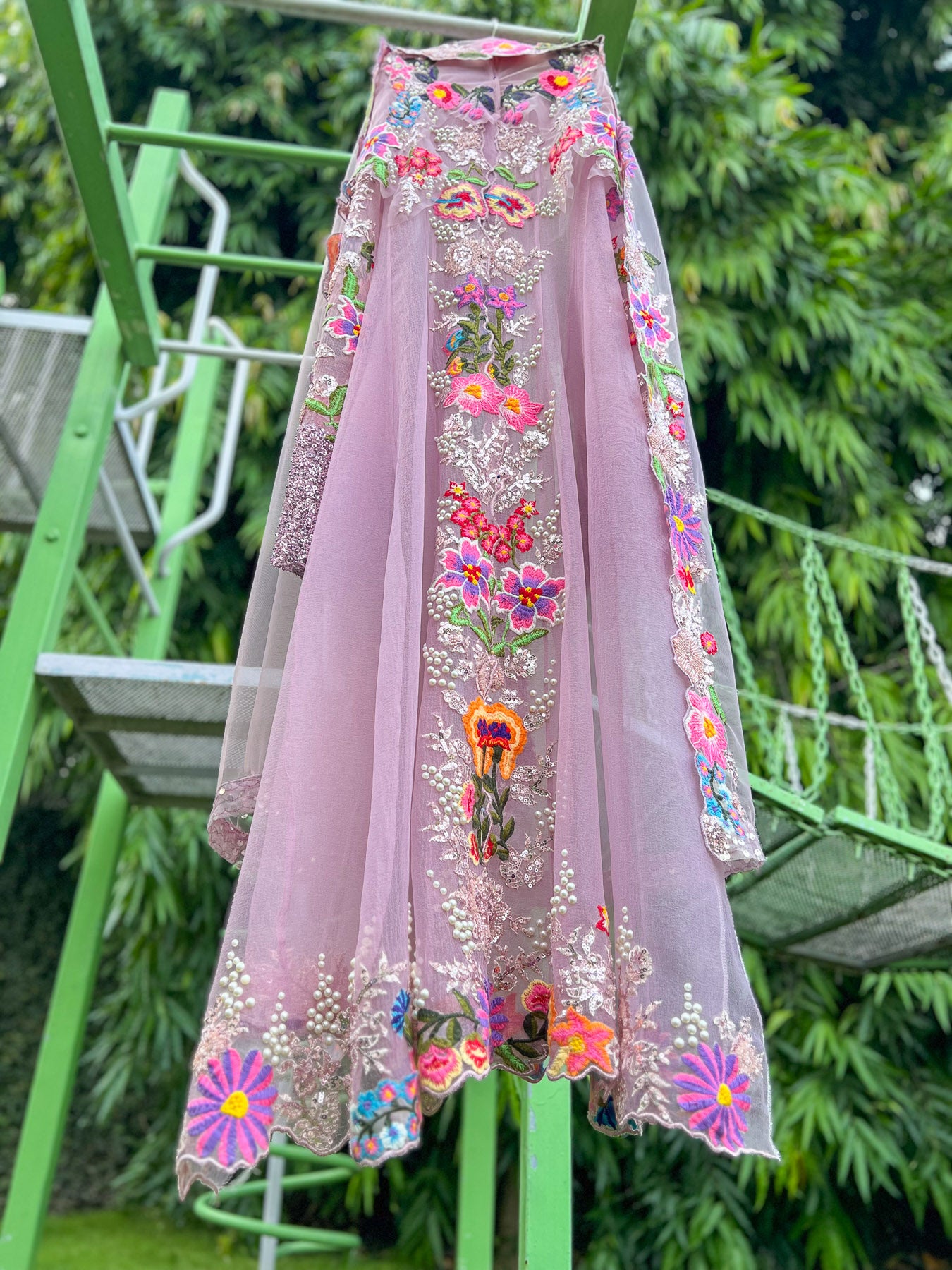 Onion Pink Bubble Multi Jacket Anarkali