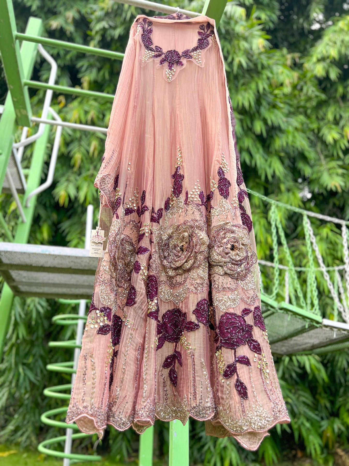Pink Salsa crush 3D Booti Purple Floral Anarkali
