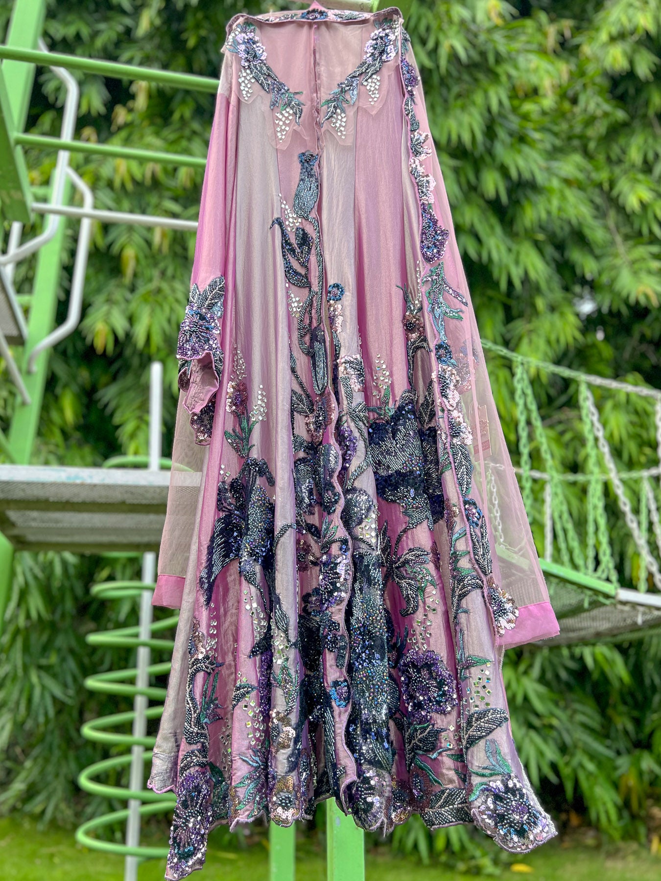 Dual Lavender Pink Soft Tissue Big Cutdana Jacket Anarkali