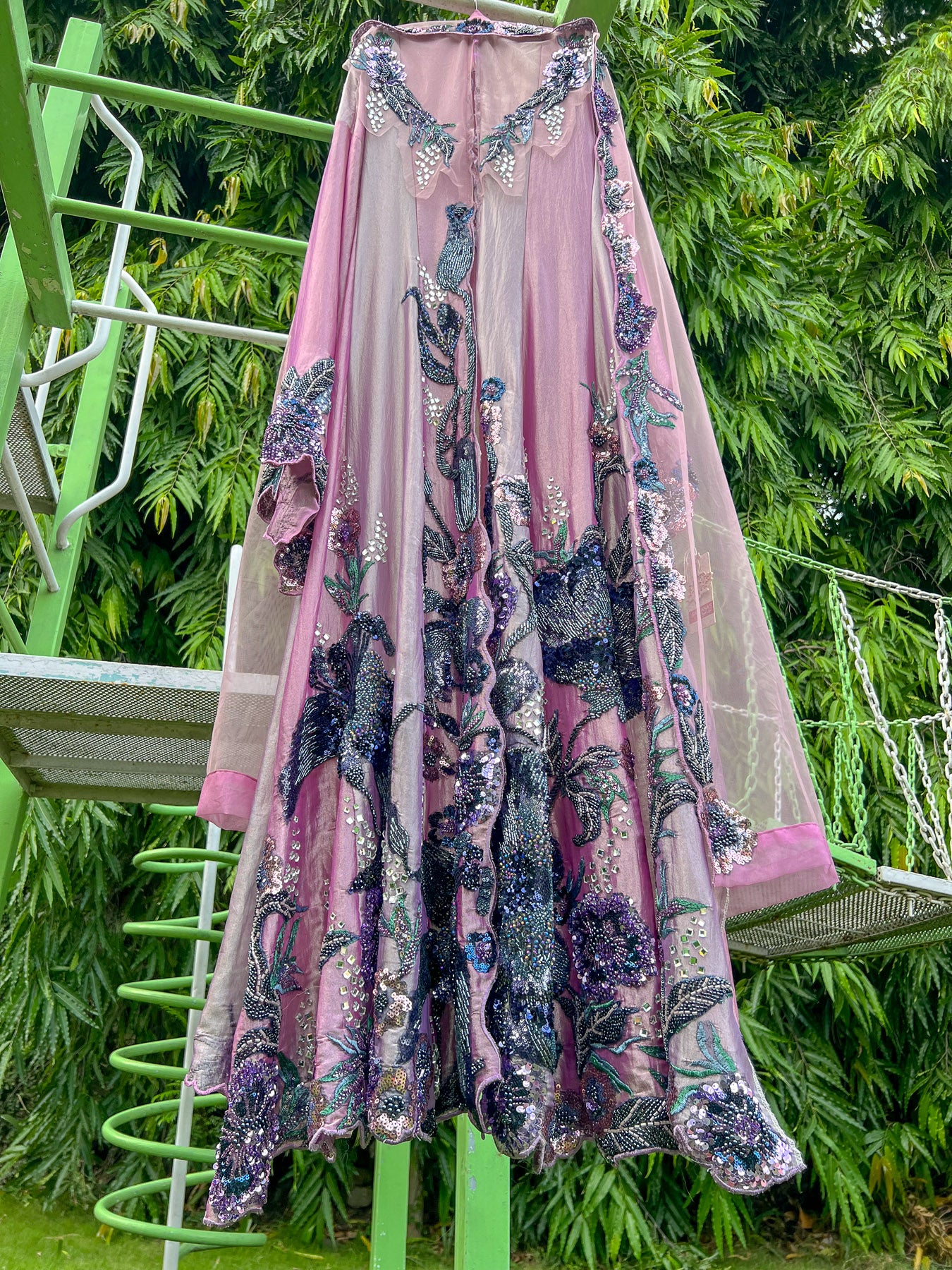 Dual Lavender Pink Soft Tissue Big Cutdana Jacket Anarkali