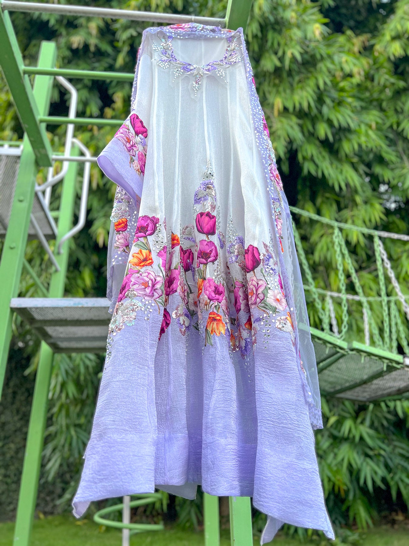 Lilac White Border Print Anarkali