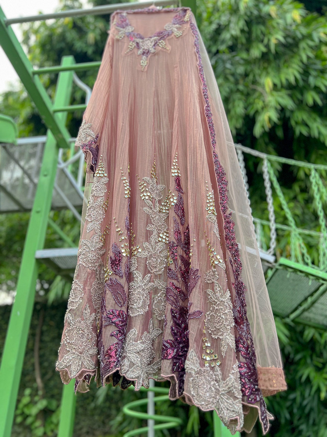 Pink Crush Salsa Wine n Rose Gold kali Embroidery Anarkali