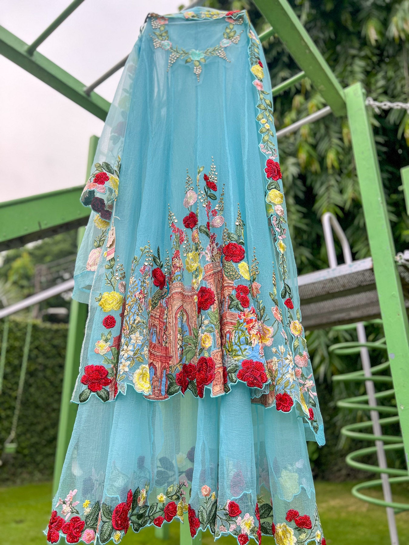 Blue Heritage Haveli Double layer Bubble Organza Anarkali