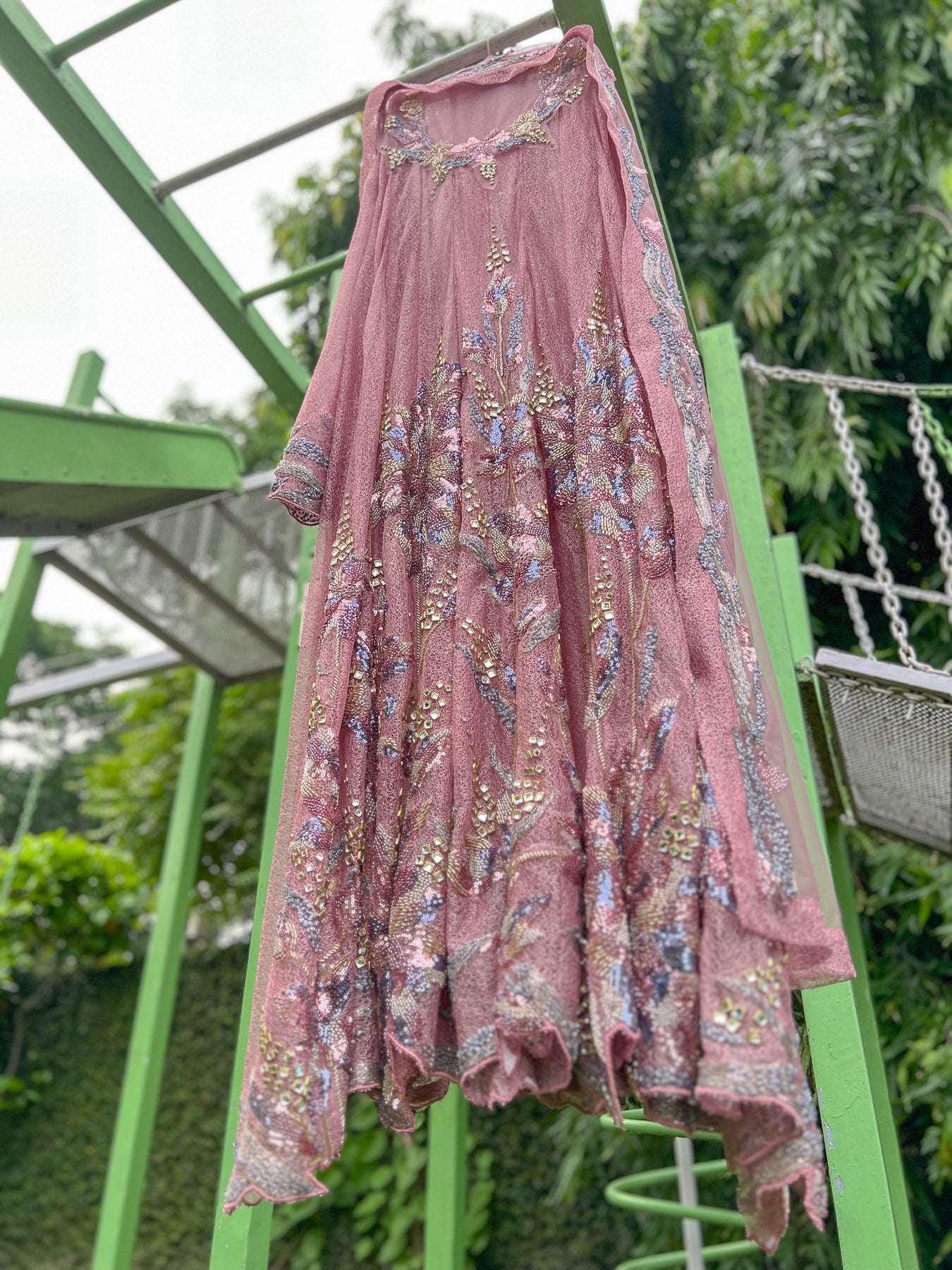 Pink Spider Mesh Meduim Cutdana Anarkali